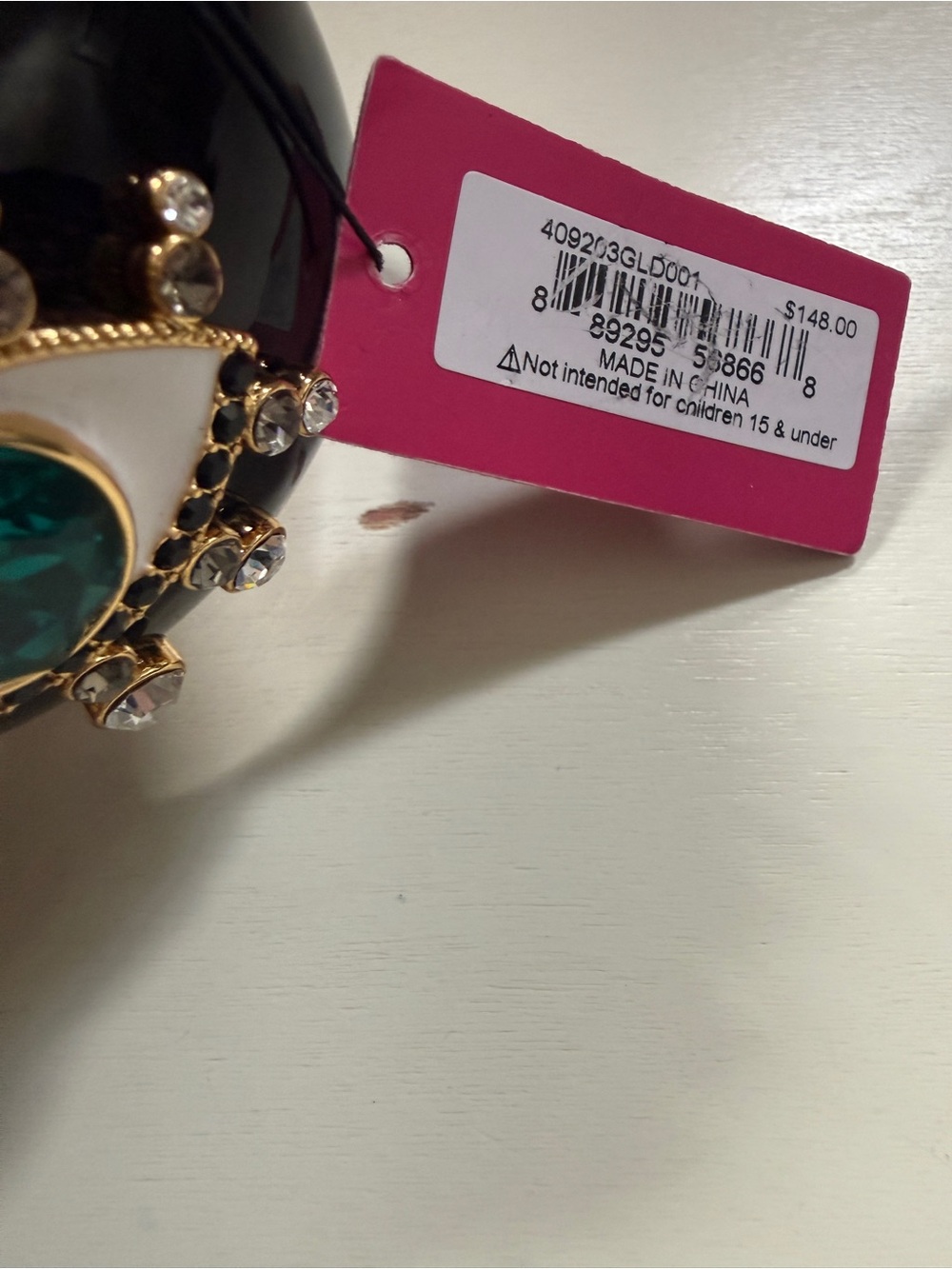 Kurt Geiger Black Resin Bracelet with Teal Gem and Clear Crystals - Picture 5 of 8